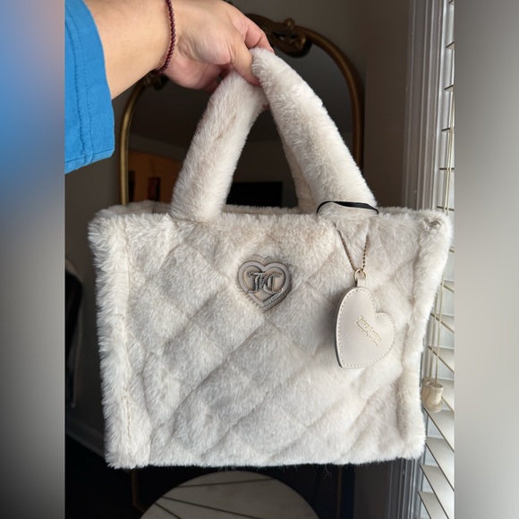 Juicy Couture Handbags - Juicy Couture Cream White Faux Fur Tote Bag Crossbody